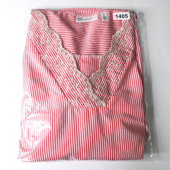 RAFAELLA Pink White Striped V Neck Embroidered 3/4 Sleeves Pull On Top -Size Med - Picture 11 of 11